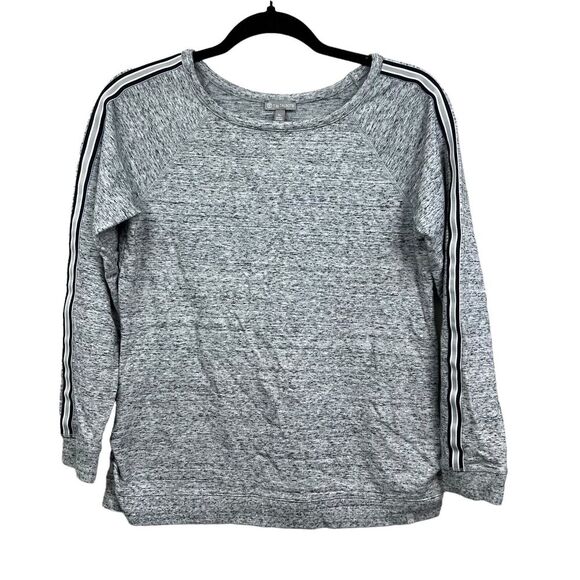 T By Talbots‎ Sweatshirt Stretch Round Neck Stripe Trim Heather Grey Women Sz Sp - Picture 1 of 5